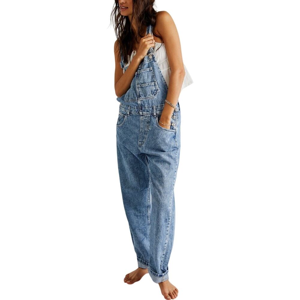 Free People We The Free Ziggy Denim Overalls Blue Straight Leg M